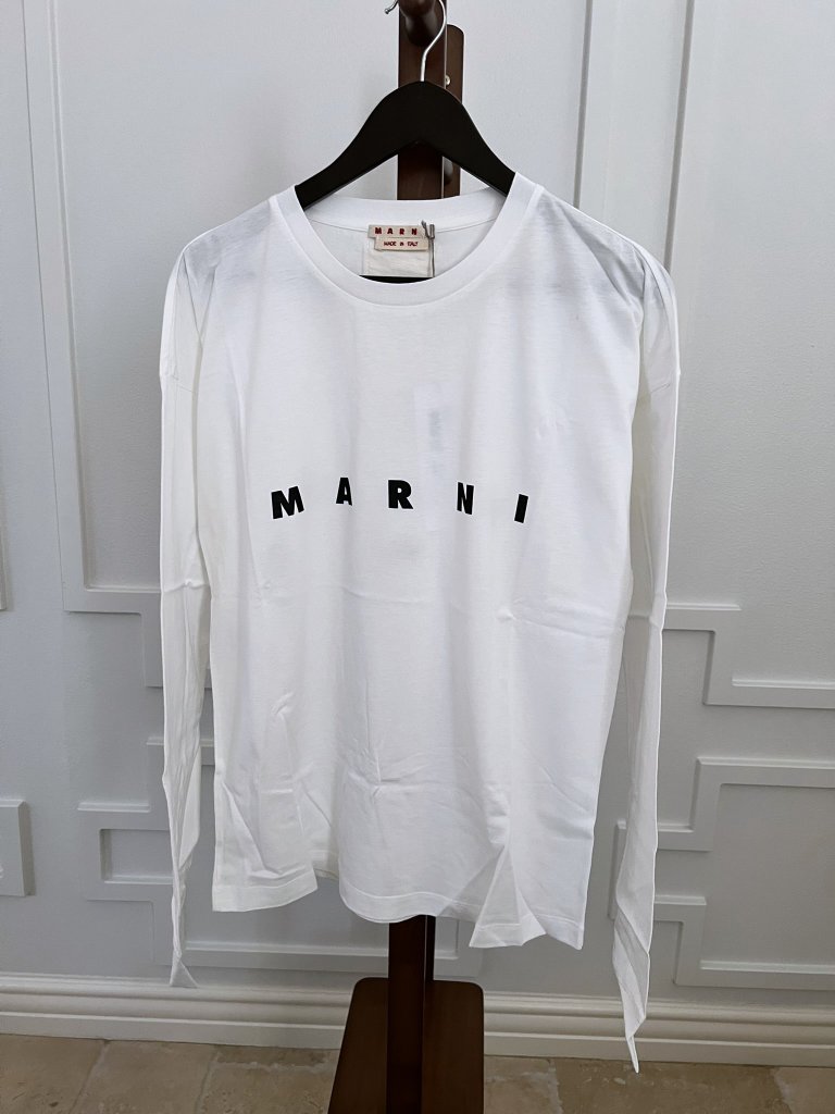 Nwt - Marni Logo Printed Long Sleeve T-Shirt - White